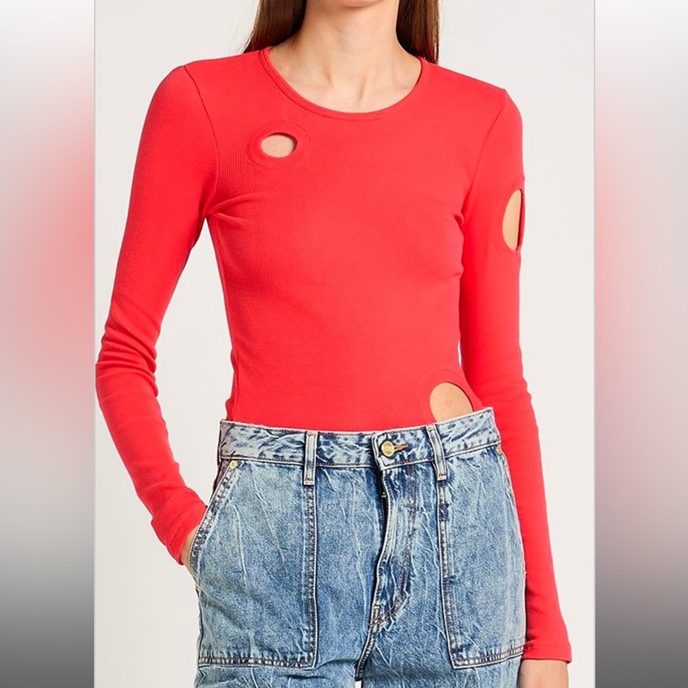 coral orange  off-white bodysuit
